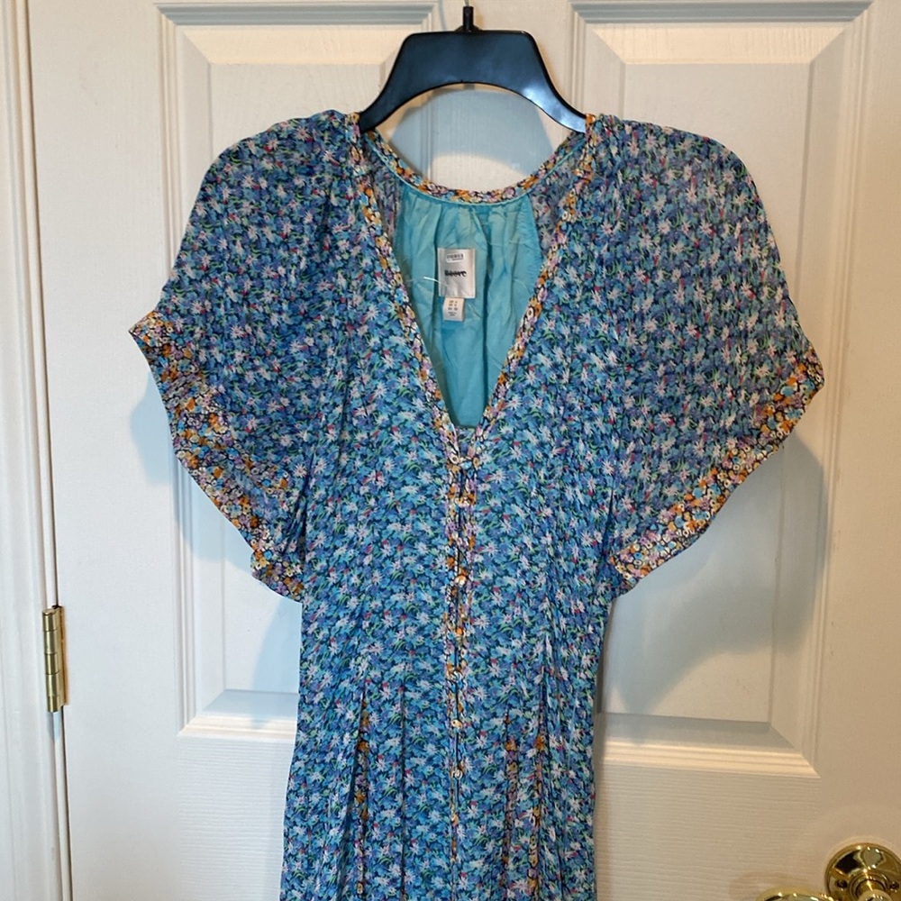Maeve for Anthropologie Blue Floral boho button front detail Maxi Dress New - Picture 5 of 5